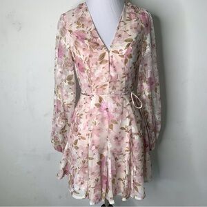 Mika & Gala Women's Pink Floral V-Neckline Long Sleeve Mini Dress Size 6